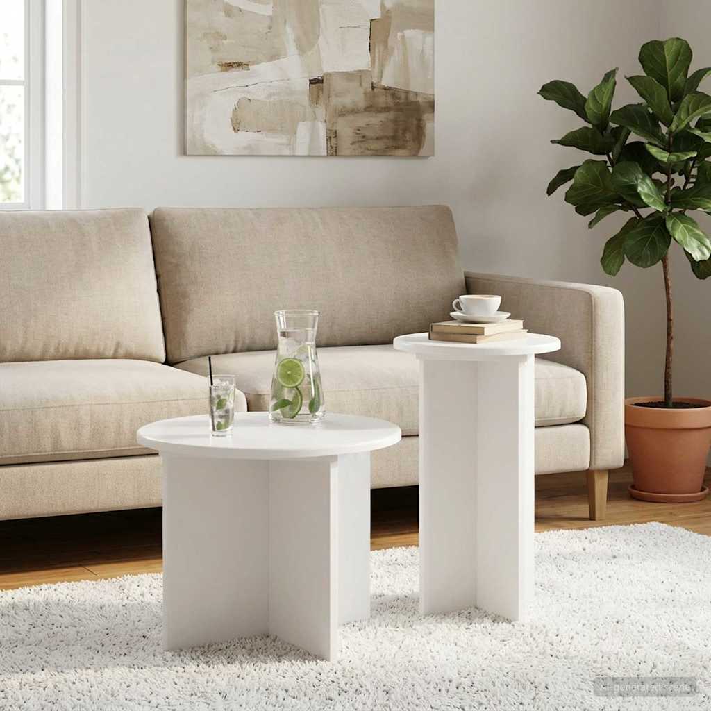 Side Table Set with Storage 2 pcs White Engineered Wood