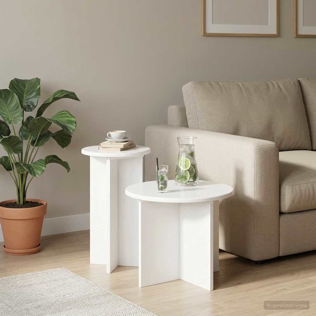 Side Table Set with Storage 2 pcs White Engineered Wood