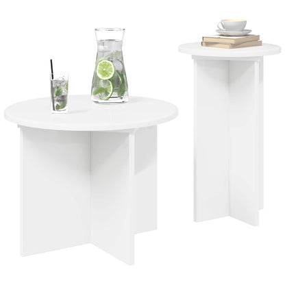 Side Table Set with Storage 2 pcs White Engineered Wood