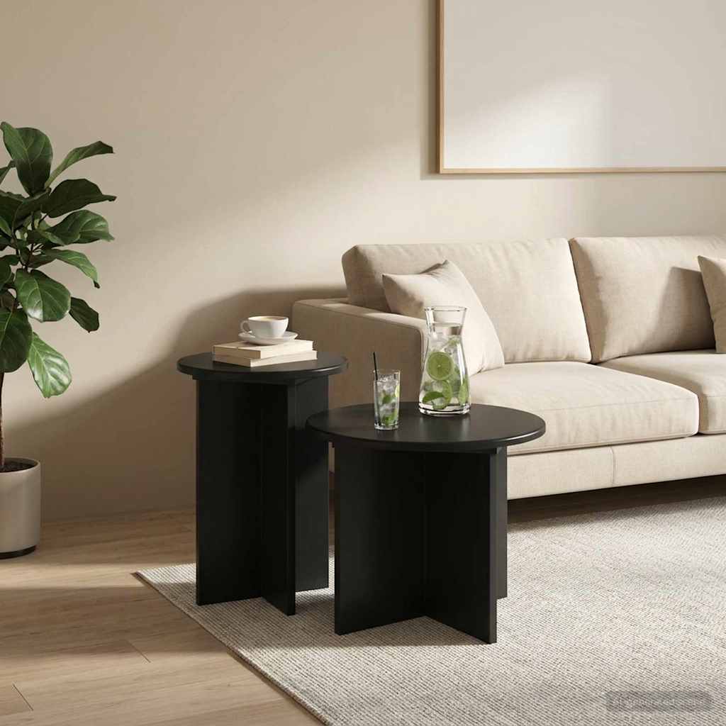 Side Table Set 2 pcs Black Oak Ø 45 x 35 cm Engineered Wood