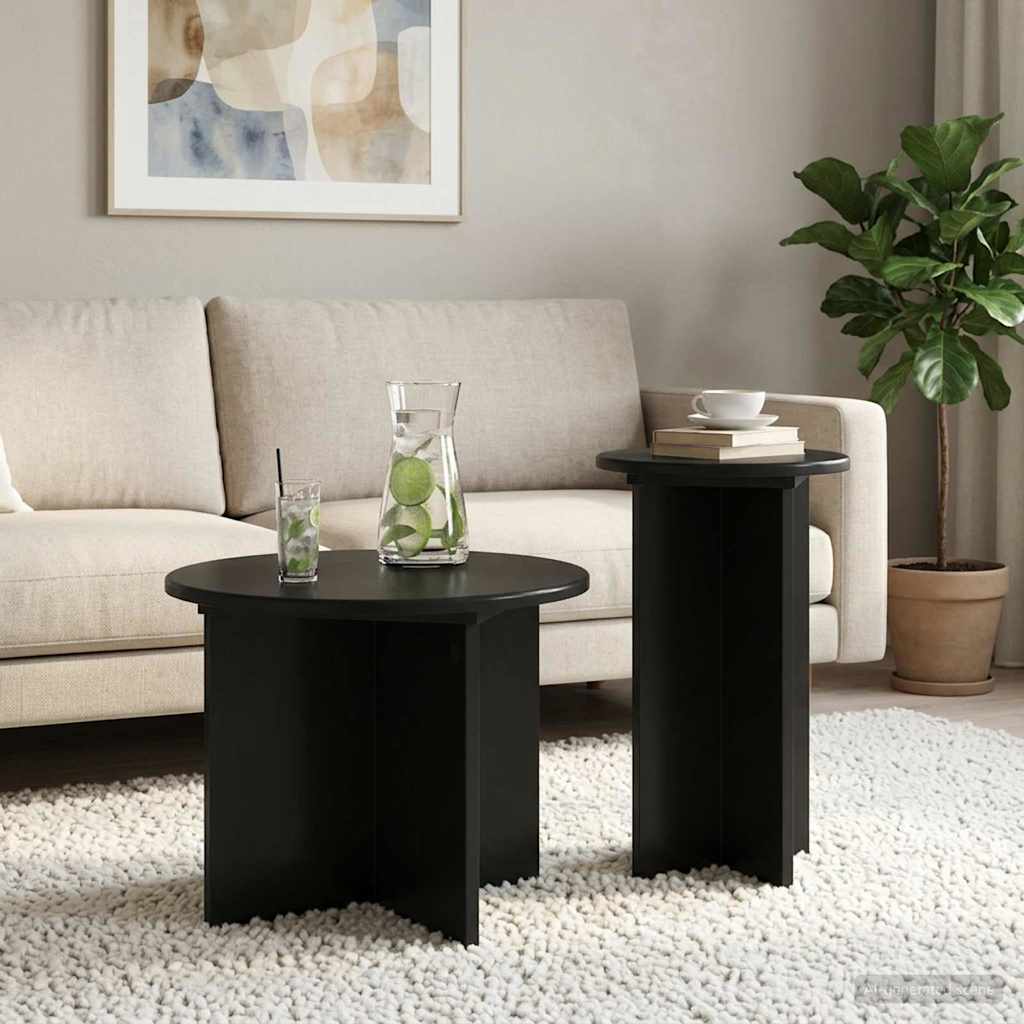 Side Table Set 2 pcs Black Oak Ø 45 x 35 cm Engineered Wood