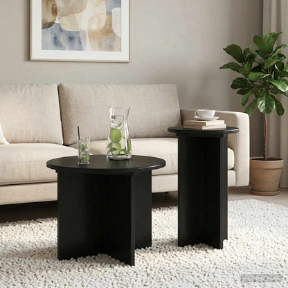 Side Table Set 2 pcs Black Oak Ø 45 x 35 cm Engineered Wood