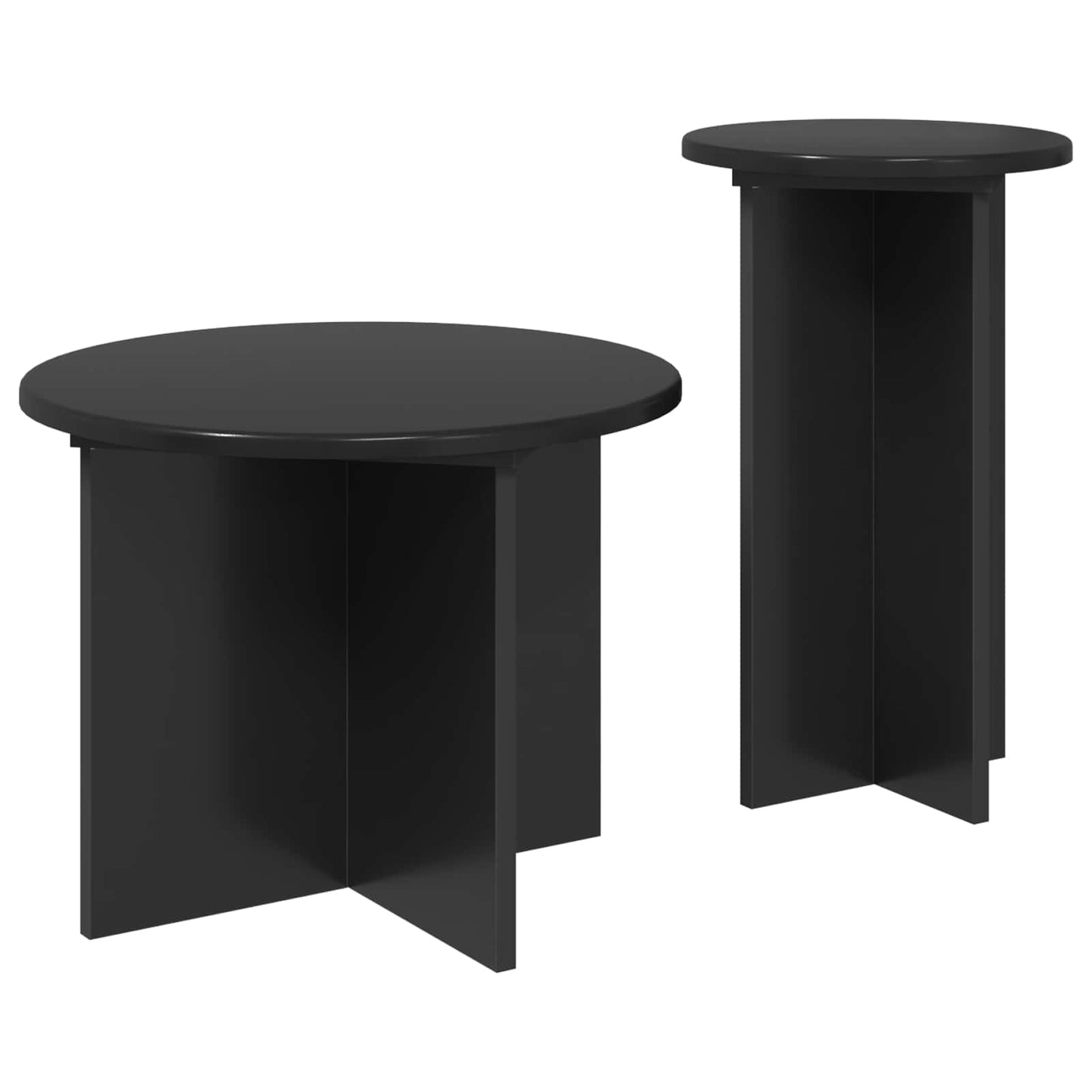 Side Table Set 2 pcs Black Oak Ø 45 x 35 cm Engineered Wood