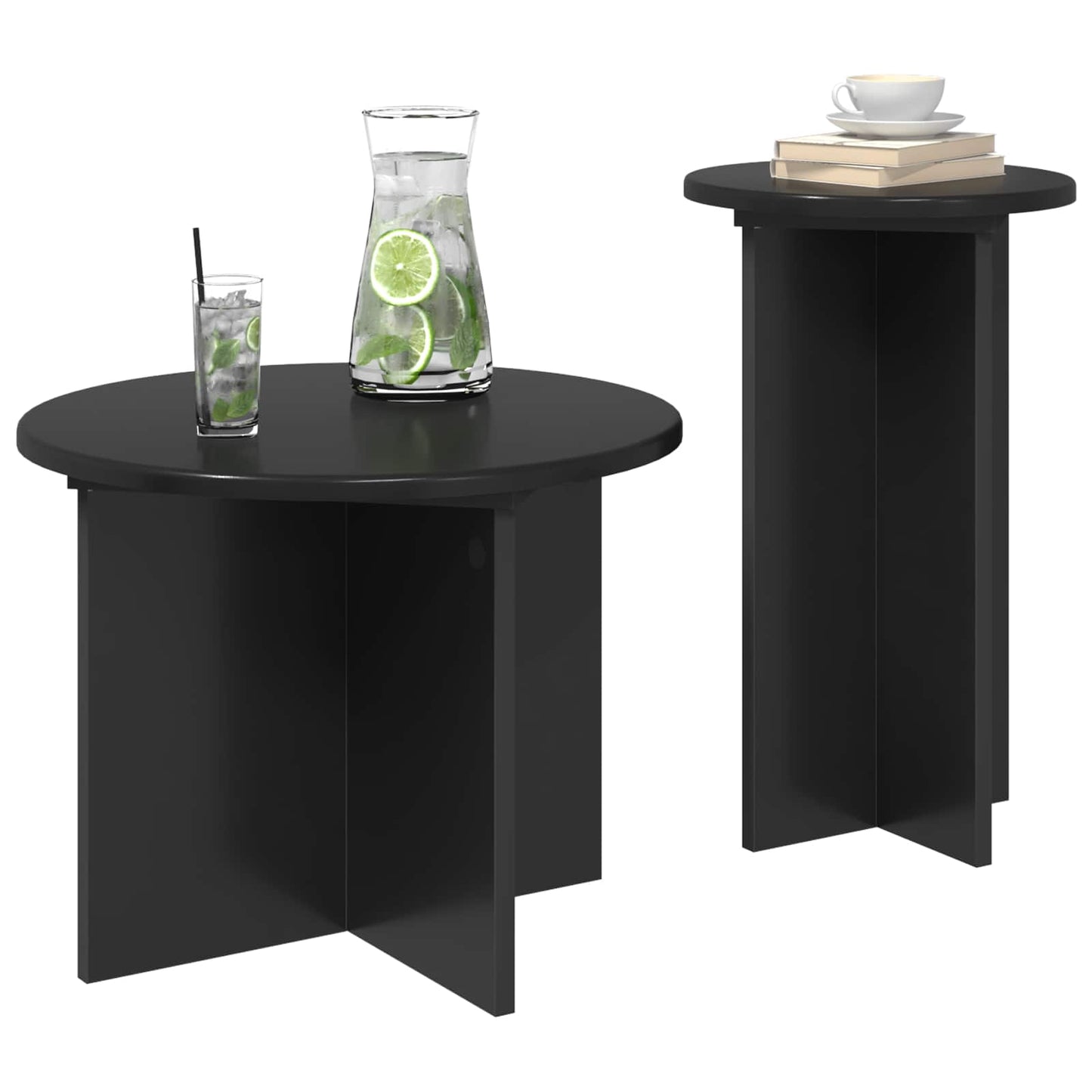 Side Table Set 2 pcs Black Oak Ø 45 x 35 cm Engineered Wood