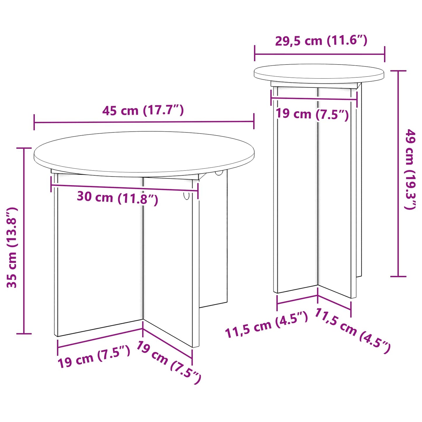 Side Table Set 2 pcs Black Oak Ø 45 x 35 cm Engineered Wood