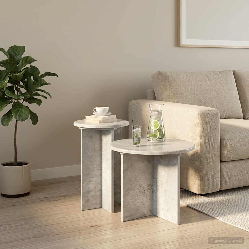 Side Table Set with Storage 2 pcs Concrete Grey Engineered Wood