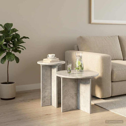 Side Table Set with Storage 2 pcs Concrete Grey Engineered Wood