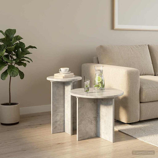 Side Table Set 2 pcs Concrete Grey Ø 45 x 35 cm Engineered Wood