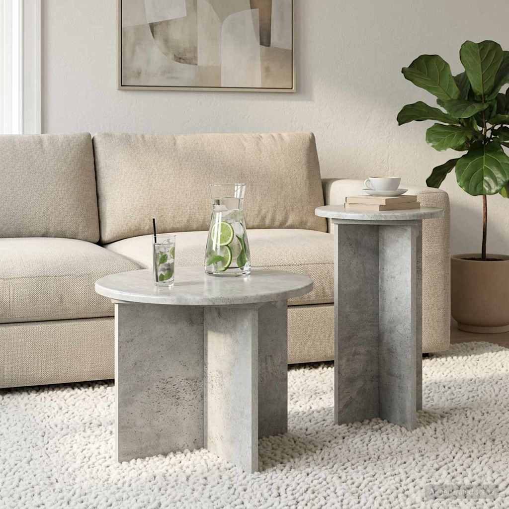 Side Table Set with Storage 2 pcs Concrete Grey Engineered Wood