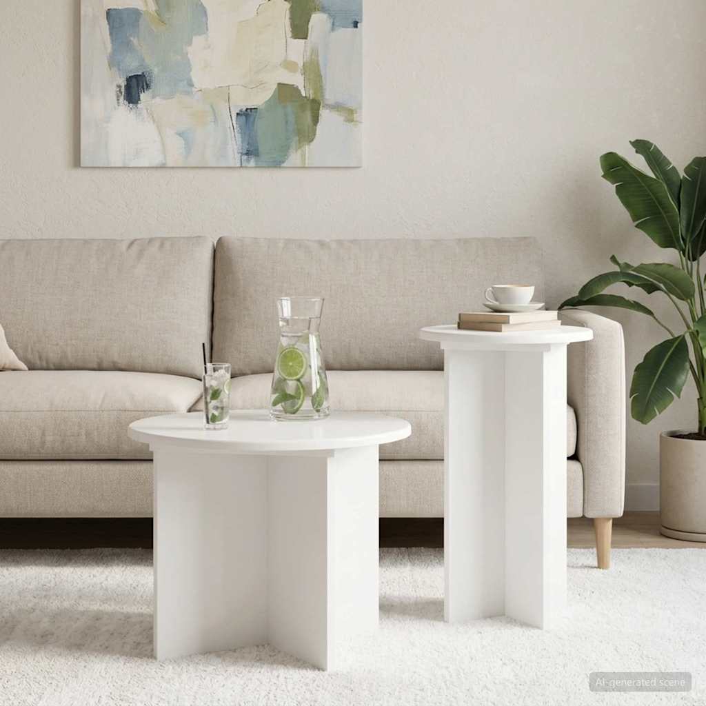 Side Table Set 2 pcs High Gloss White Engineered Wood