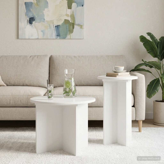 Side Table Set 2 pcs High Gloss White Ø 45 x 35 cm