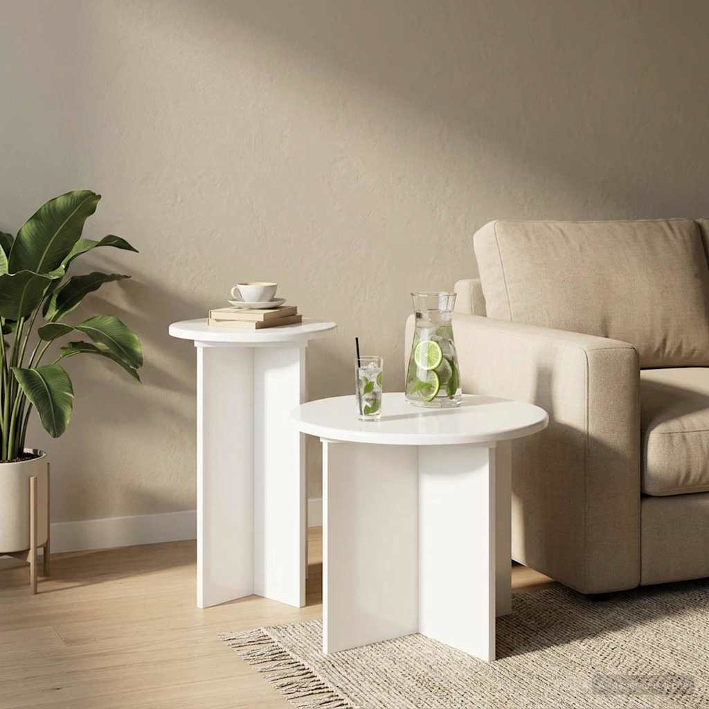 Side Table Set 2 pcs High Gloss White Engineered Wood