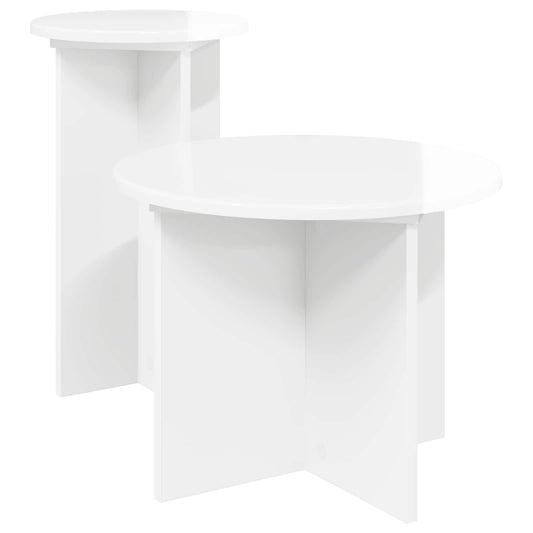 Side Table Set 2 pcs High Gloss White Ø 45 x 35 cm