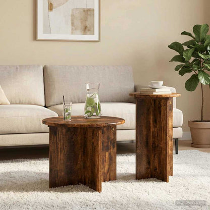 Side Table Set with Storage 2 pcs Smoked Oak Engineered Wood