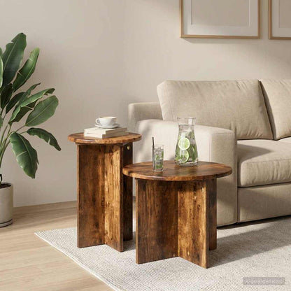 Side Table Set 2 pcs Smoked Oak Ø 45 x 35 cm Engineered Wood