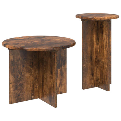 Side Table Set 2 pcs Smoked Oak Ø 45 x 35 cm Engineered Wood