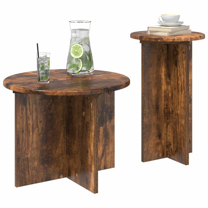 Side Table Set 2 pcs Smoked Oak Ø 45 x 35 cm Engineered Wood