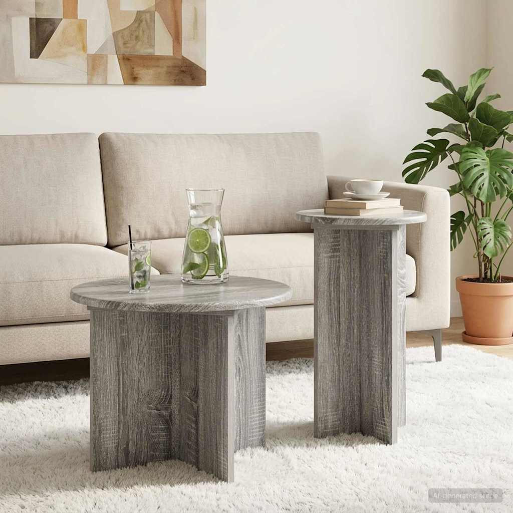 Side Table Set 2 pcs Grey Sonoma Ø 45 x 35 cm Engineered Wood