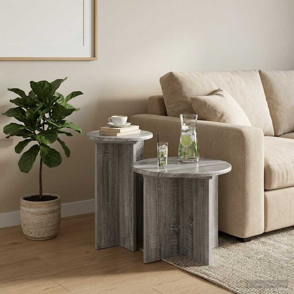 Side Table Set 2 pcs Grey Sonoma Ø 45 x 35 cm Engineered Wood