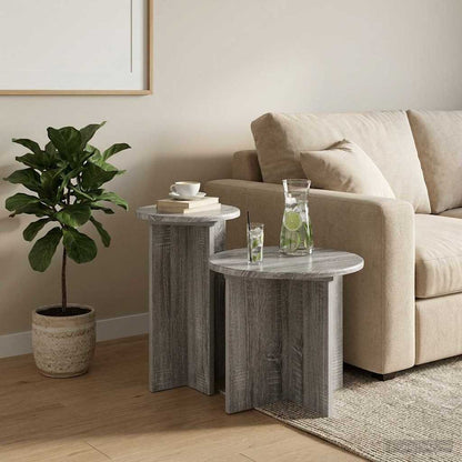 Side Table Set 2 pcs Grey Sonoma Ø 45 x 35 cm Engineered Wood