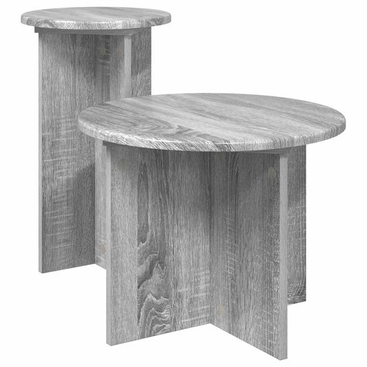 Side Table Set 2 pcs Grey Sonoma Ø 45 x 35 cm Engineered Wood