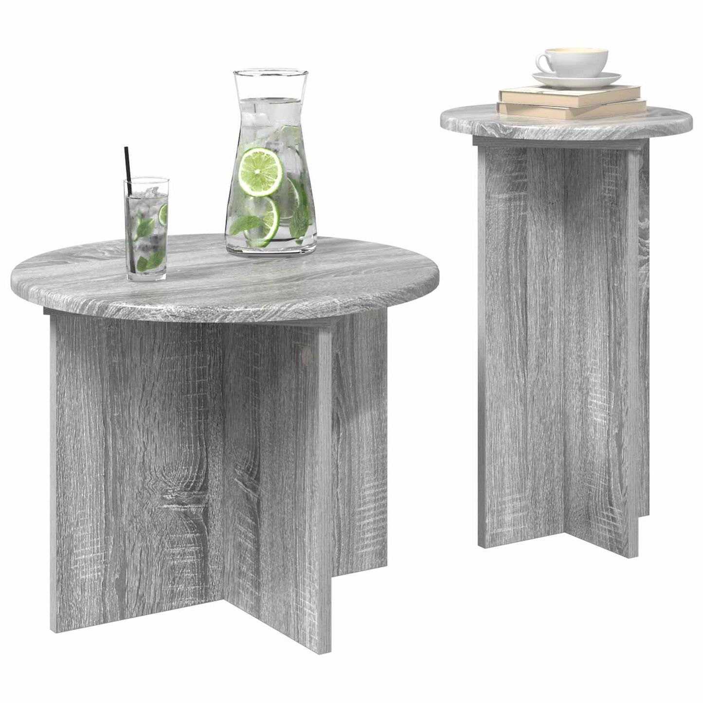 Side Table Set 2 pcs Grey Sonoma Ø 45 x 35 cm Engineered Wood