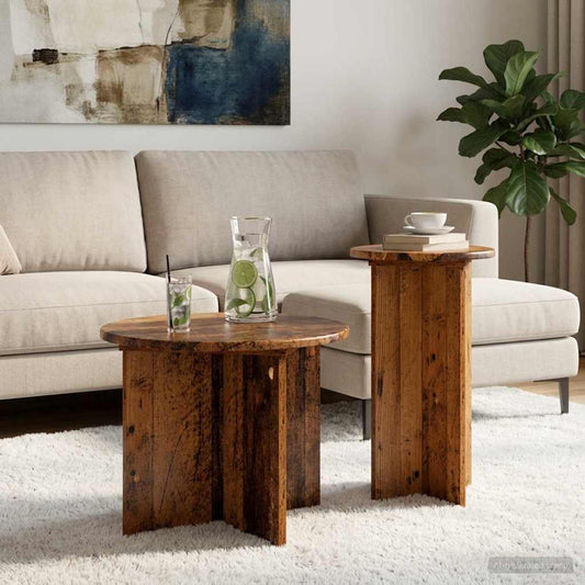 Side Table Set 2 pcs Old Wood Ø 45 x 35 cm Engineered Wood