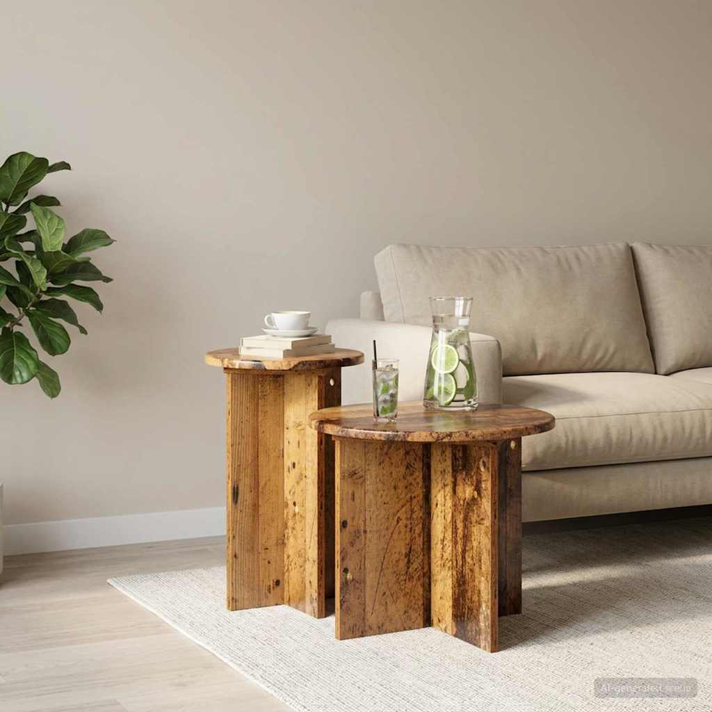 Side Table Set with Storage 2 pcs Old Wood Engineered Wood