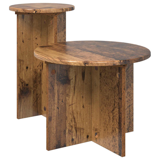 Side Table Set 2 pcs Old Wood Ø 45 x 35 cm Engineered Wood