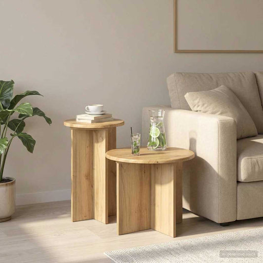 Side Table Set 2 pcs Artisan Oak Ø 45 x 35 cm Engineered Wood