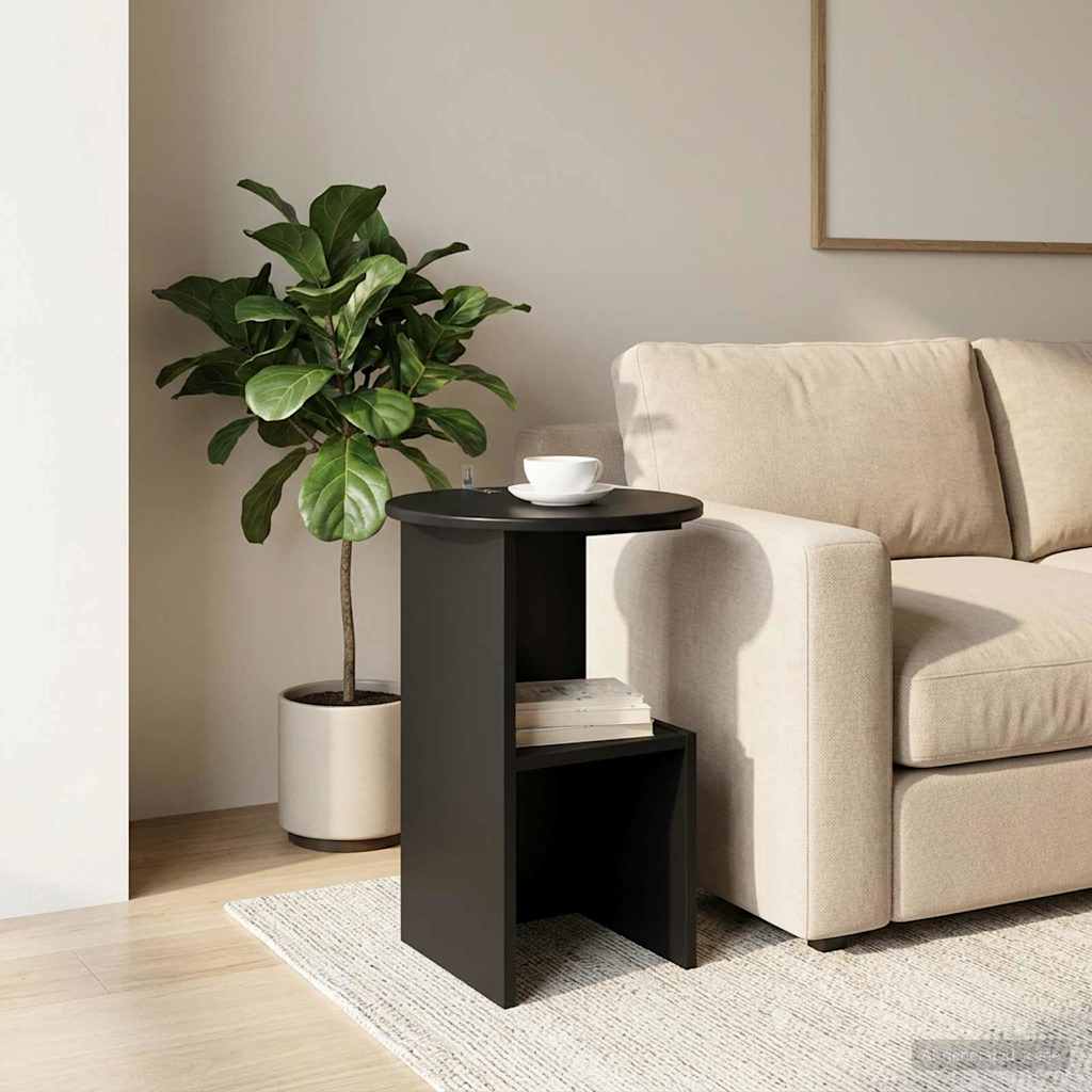 Side Table Black Oak Ø 39.5 x 55 cm Engineered Wood