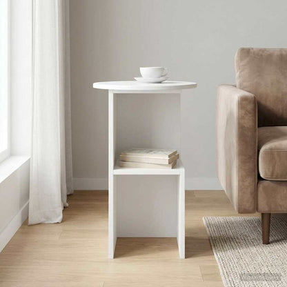 Side Table High Gloss White Ø 39.5 x 55 cm Engineered Wood