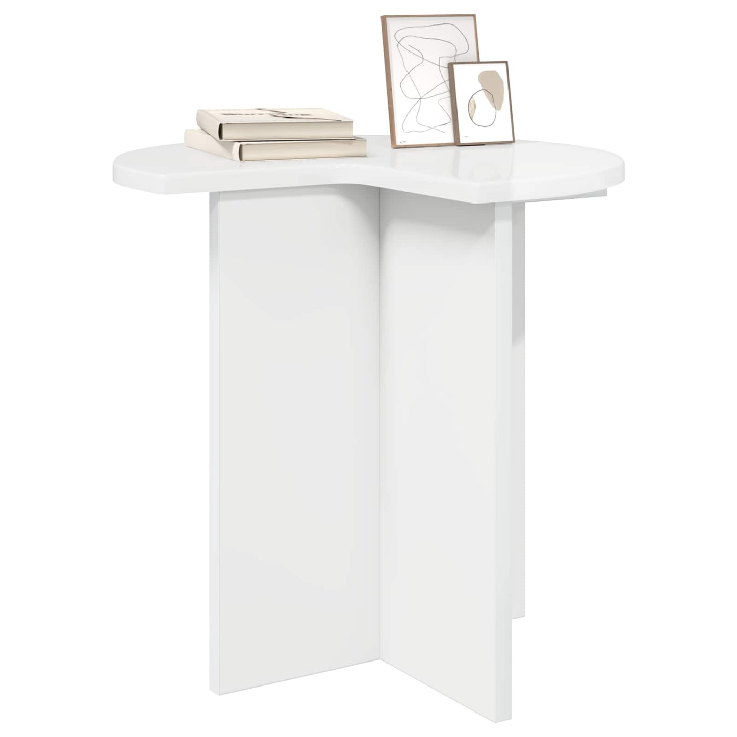 Side Table High Gloss White Ø 39 x 38 cm Engineered Wood