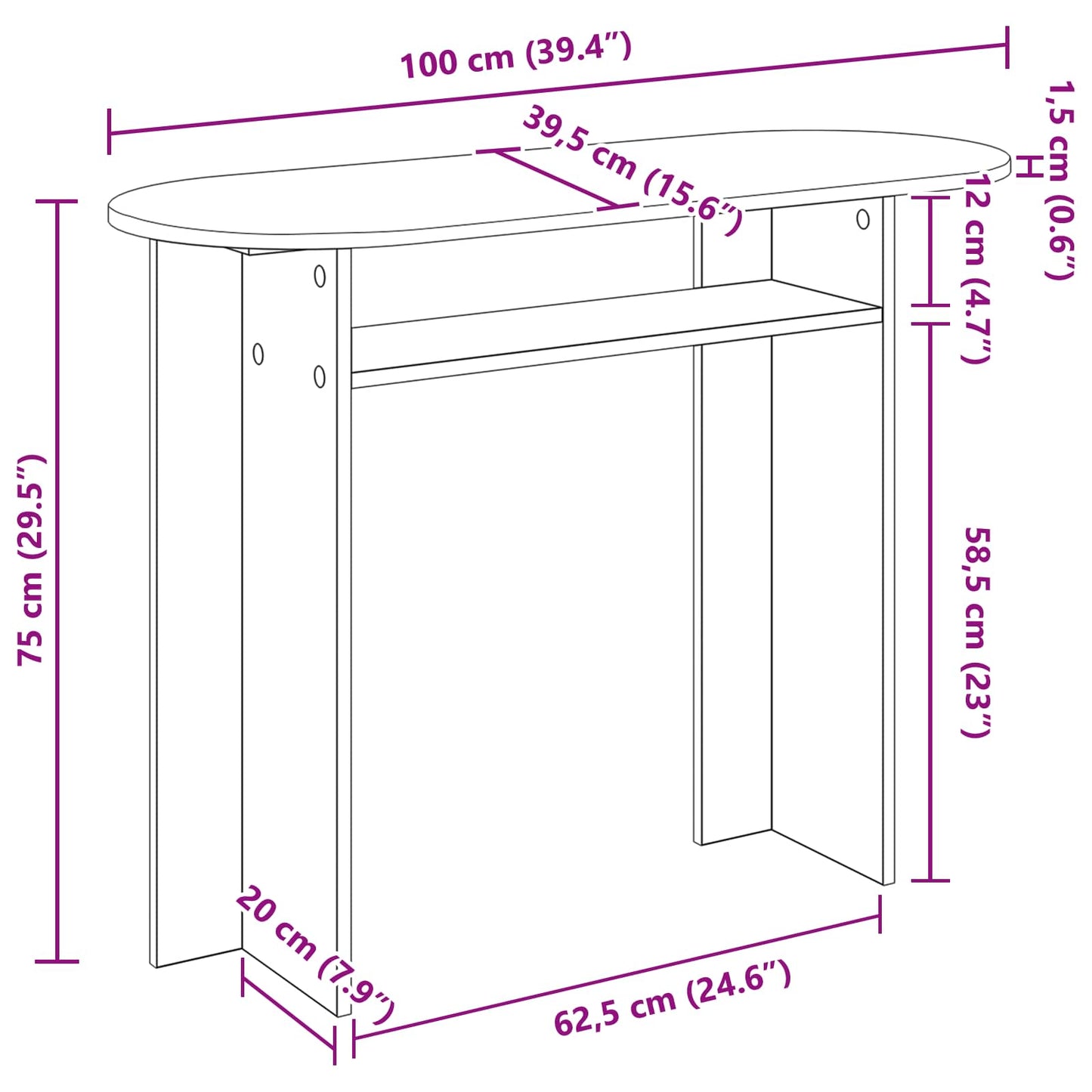 Console Table Black Oak 100 x 39.5 x 75 cm Engineered Wood