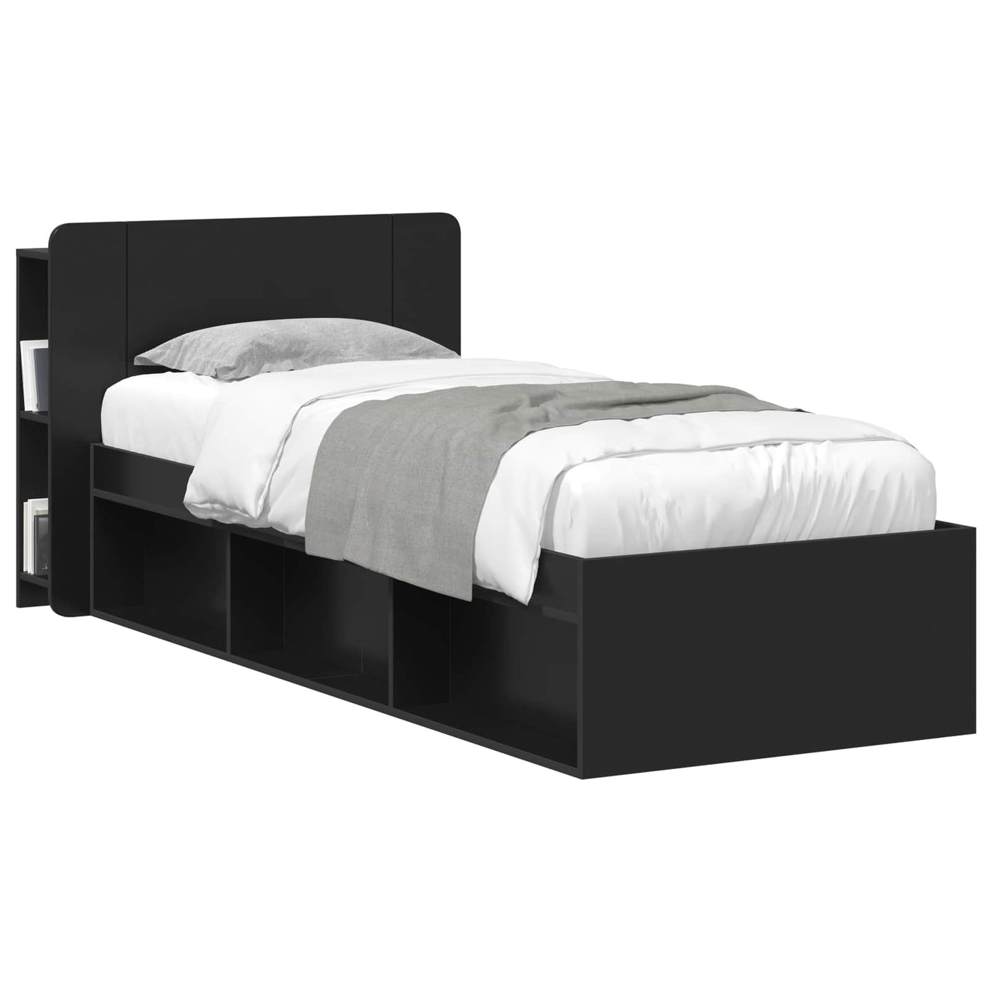 Headboard Cabinet with Storage Black Engineered Wood