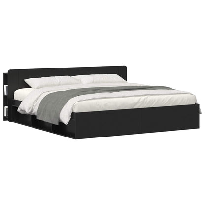 Headboard Cabinet with Storage Black Engineered Wood
