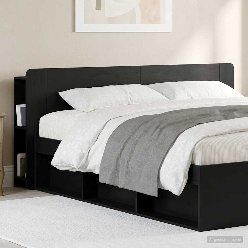 Headboard Cabinet with Storage Black Engineered Wood