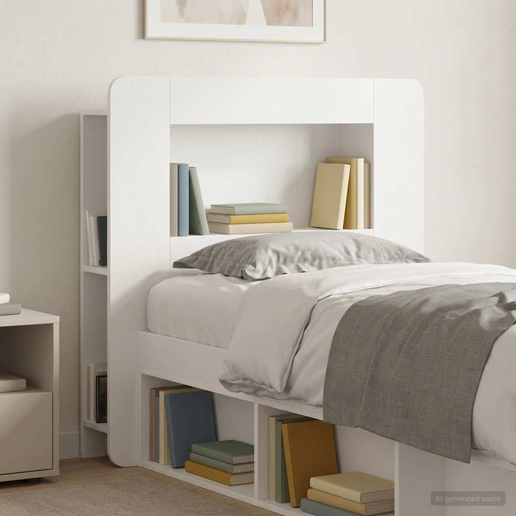 Headboard Cabinet with Storage White Engineered Wood