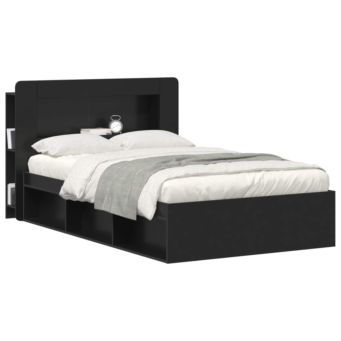 Headboard Cabinet with Storage Black Engineered Wood