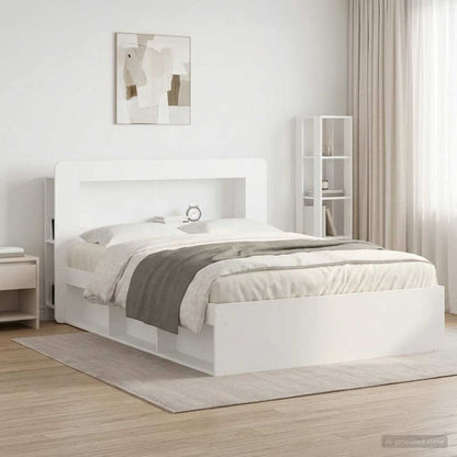 Headboard Cabinet with Storage White Engineered Wood