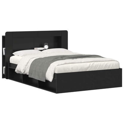 Headboard Cabinet with Storage Black Engineered Wood