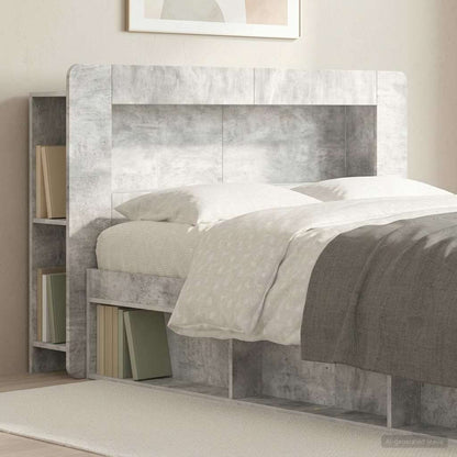 Headboard Cabinet with Storage Concrete Grey Engineered Wood