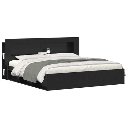 Headboard Cabinet with Storage Black Engineered Wood