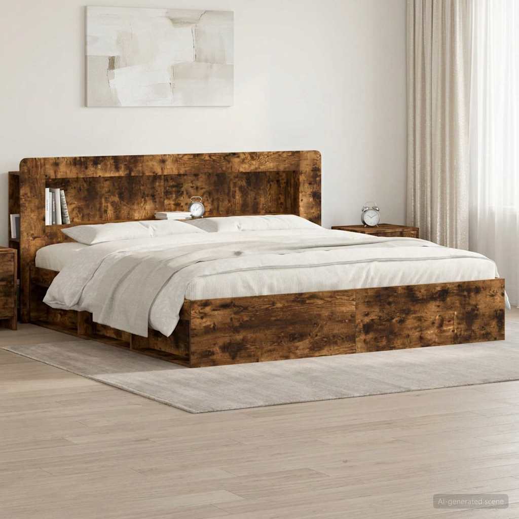 Headboard Cabinet with Storage Smoked Oak Engineered Wood