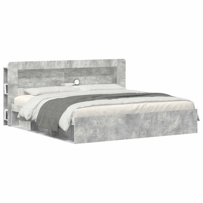 Headboard Cabinet with Storage Concrete Grey Engineered Wood