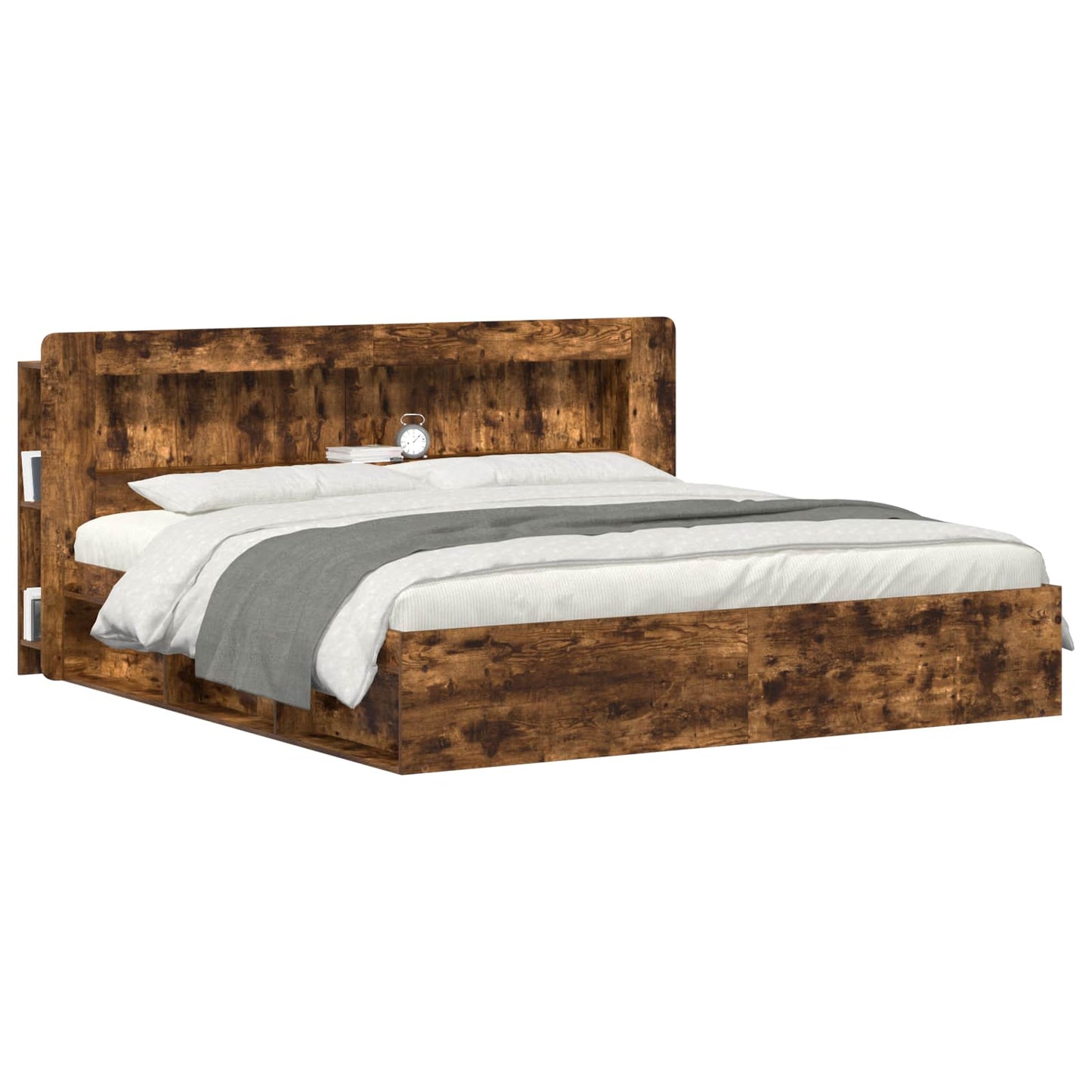 Headboard Cabinet with Storage Smoked Oak 215 x 18.5 x 100 cm