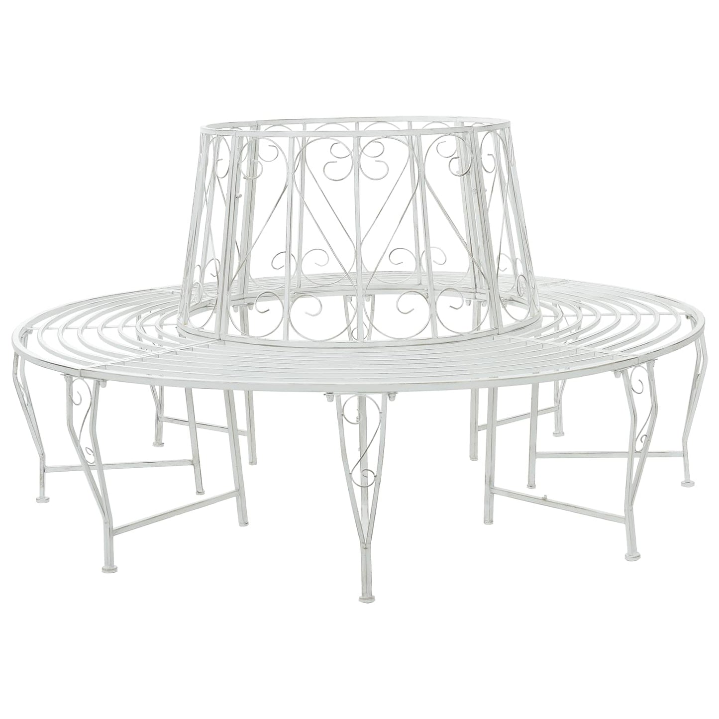 Tree Bench 8-Seater Ø 160 x 89 cm Steel Antique White Round