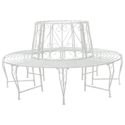 Tree Bench 8-Seater Ø 160 x 89 cm Steel Antique White Round