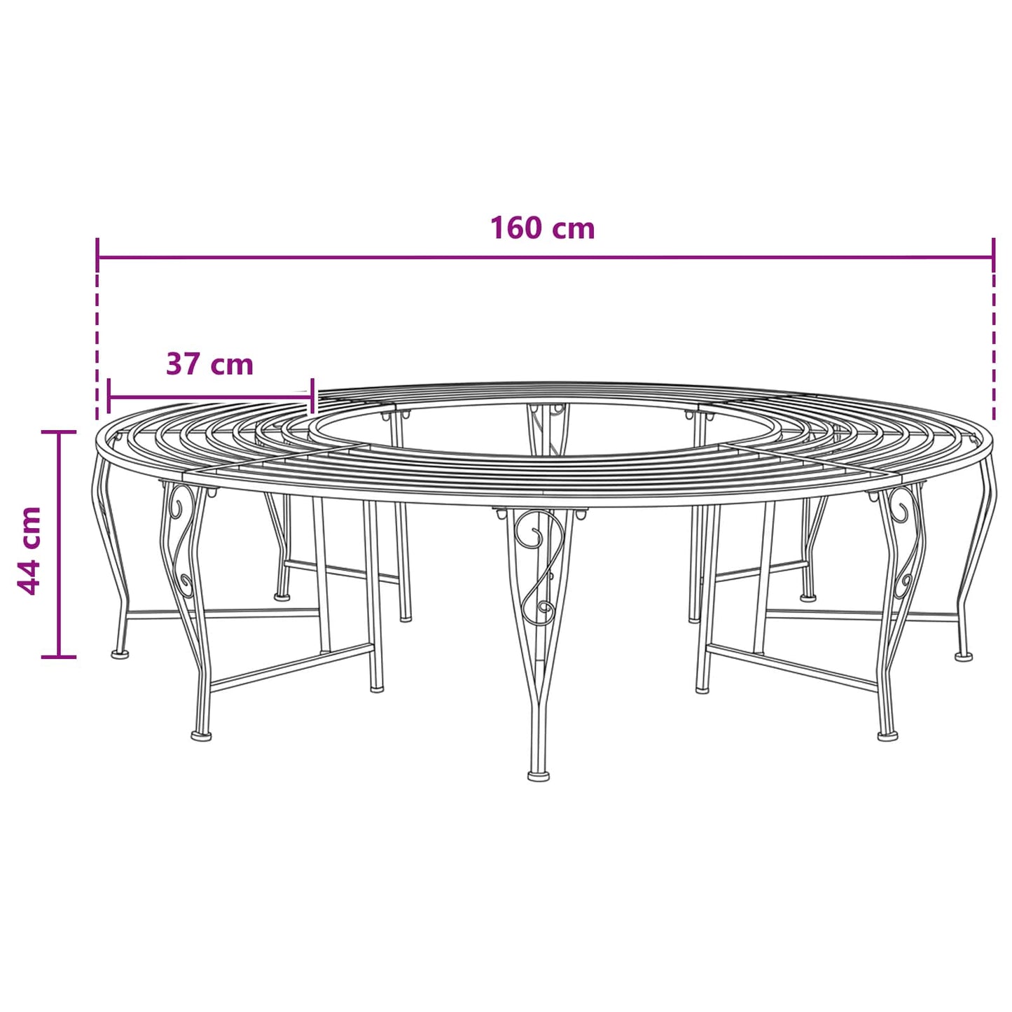 Tree Bench 8-Seater Ø 160 x 44 cm Steel Antique White Round