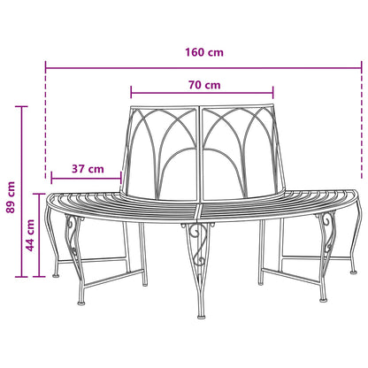 Tree Bench 4-Seater 160 x 80 x 89 cm Steel Black Half-round